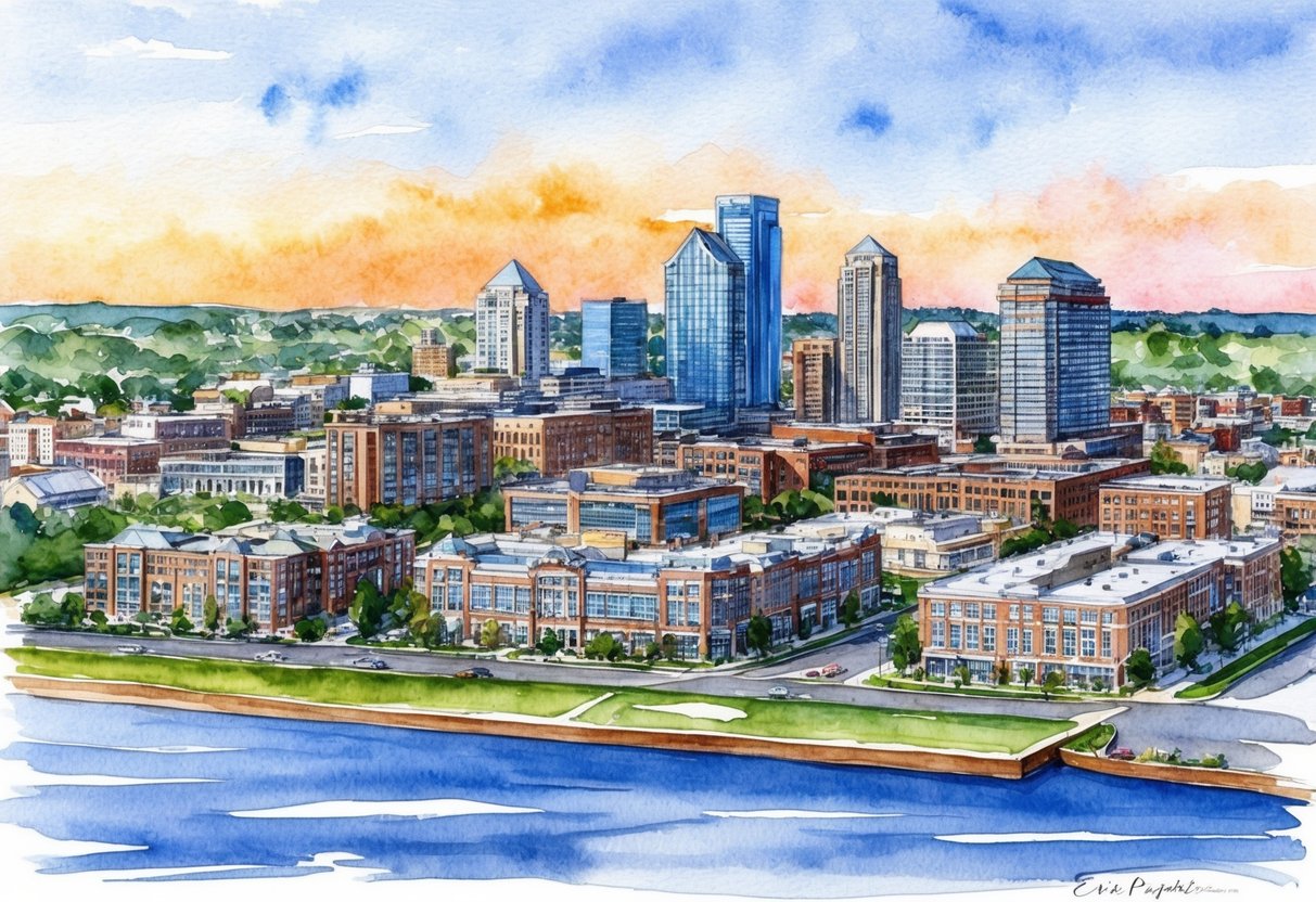 Aerial view of Erie, PA skyline with new real estate developments and investment properties