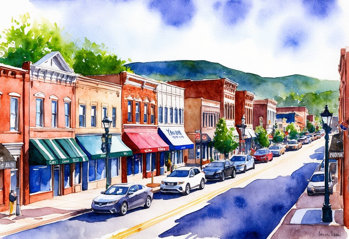 A bustling Knoxville street with diverse real estate properties and investment activity