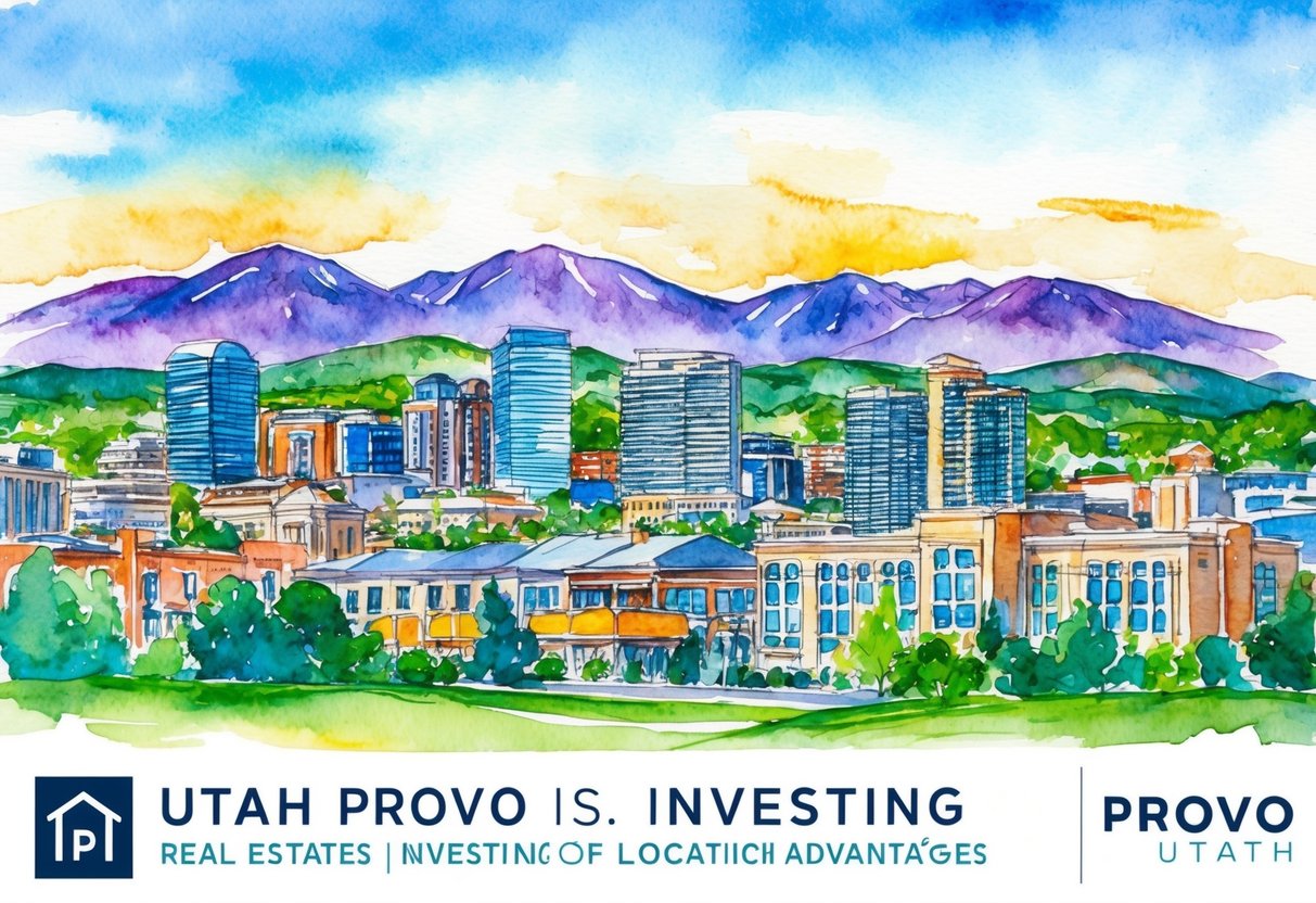 A vibrant cityscape with mountains in the background, showcasing the lifestyle and location advantages of real estate investing in Provo, Utah