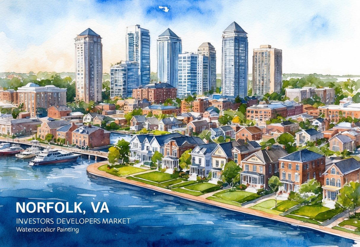 A bustling real estate market in Norfolk, VA, with investors, developers, and local influencers shaping the city's property landscape
