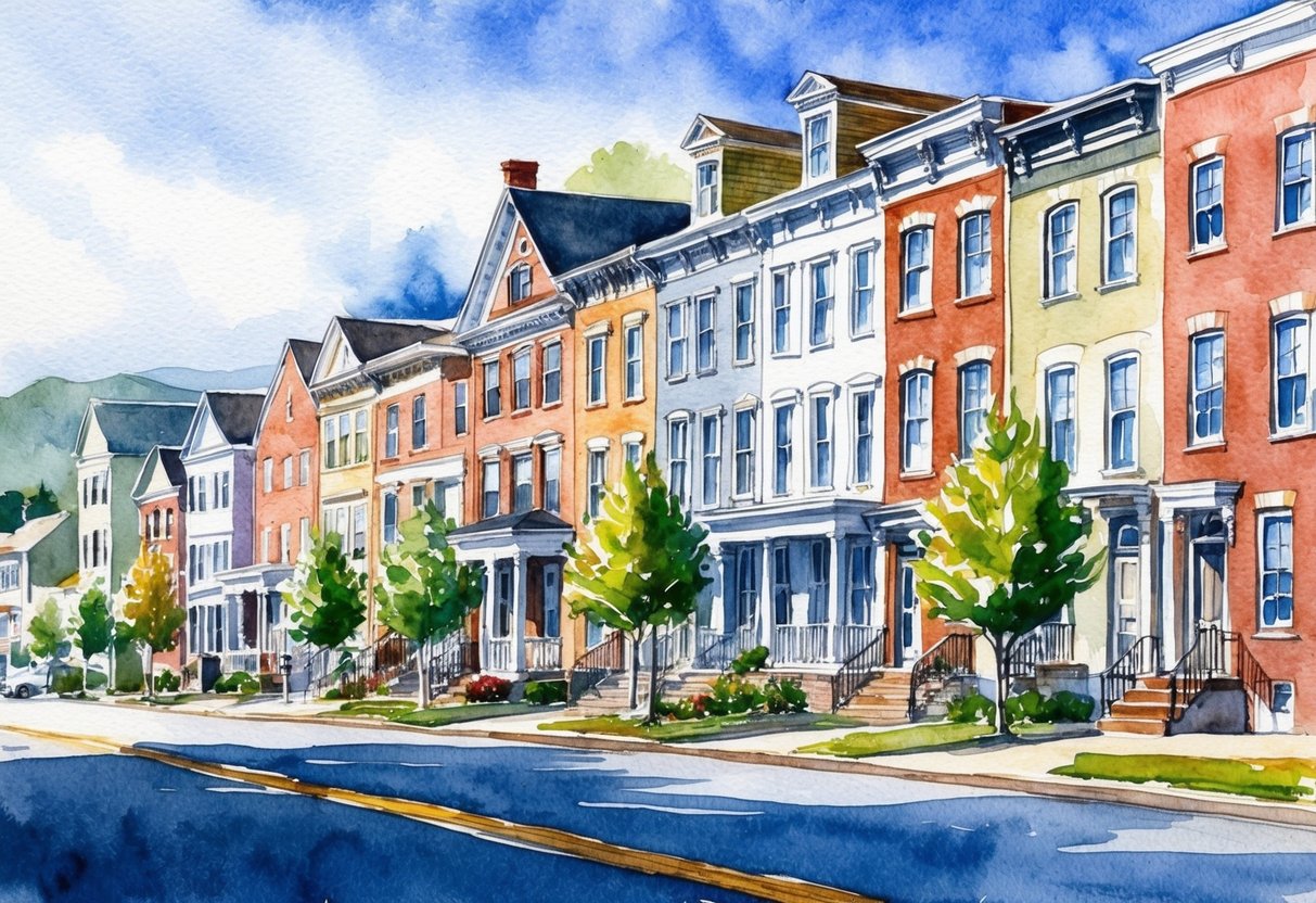 A row of historic homes and modern condos line the streets of Charleston, WV, showcasing the diverse range of properties available for real estate investing