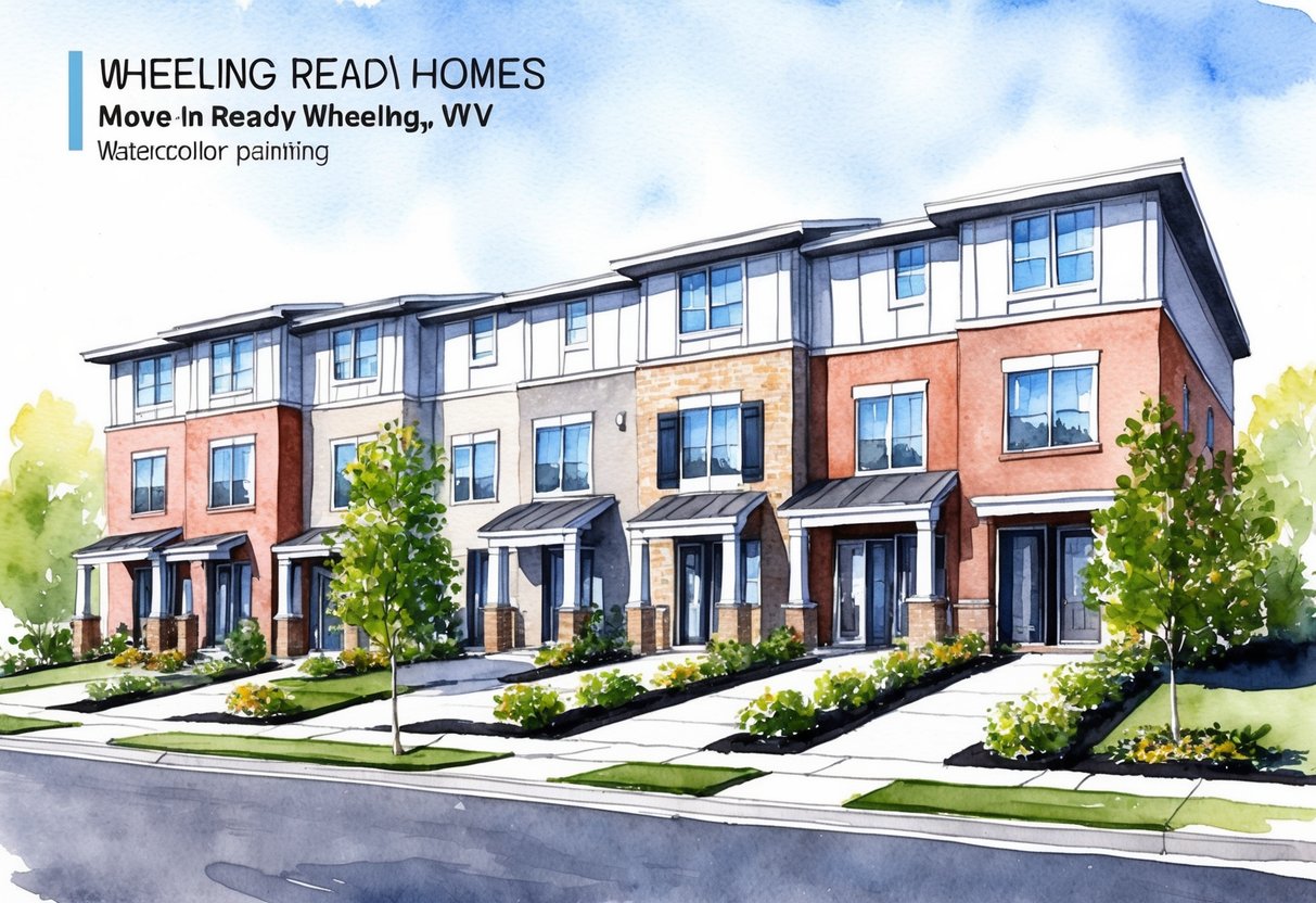 A row of sleek, move-in ready homes in Wheeling, WV, with modern architecture and manicured landscaping