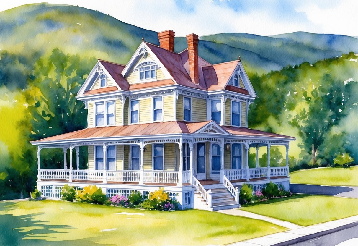 A charming Victorian-style home with a wrap-around porch and a spacious backyard nestled in the scenic hills of Wheeling, WV