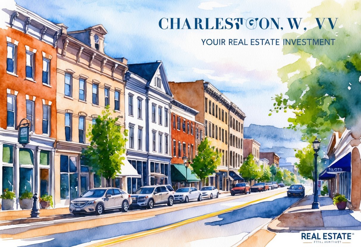 A bustling street in Charleston, WV with a mix of historic and modern buildings, showcasing the potential for real estate investment amidst the city's unique charm and character