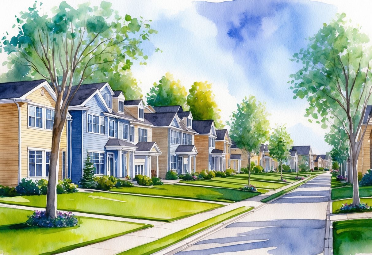 A suburban neighborhood in Appleton, WI with rows of houses, manicured lawns, and tree-lined streets, showcasing a peaceful and inviting atmosphere for real estate investing
