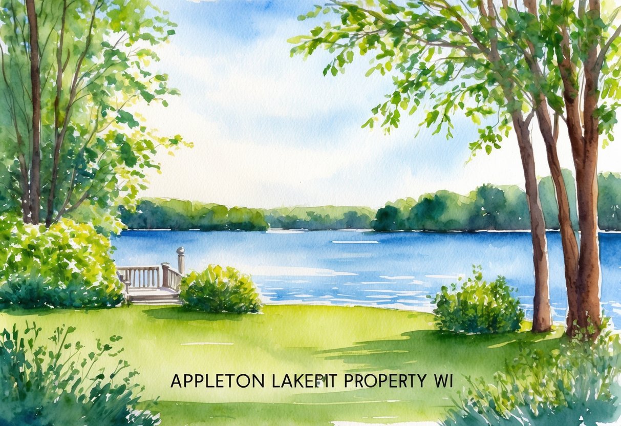 A serene lakefront property in Appleton, WI, with lush greenery and a beautiful view of the water