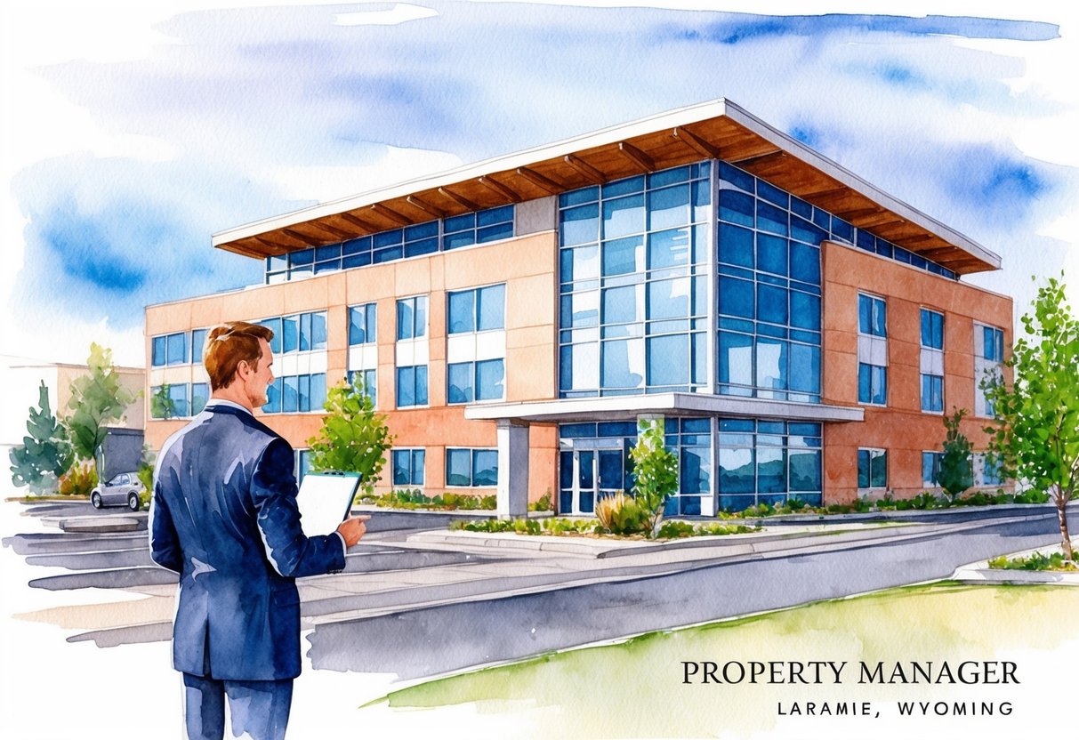 A property manager overseeing tenant relations in a modern office building in Laramie, Wyoming