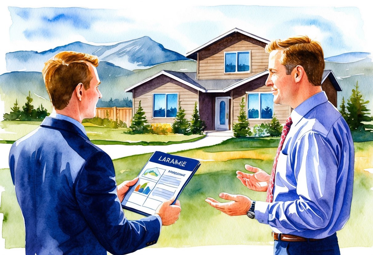 A real estate agent in Laramie, Wyoming showing a property to a potential investor, discussing investment opportunities