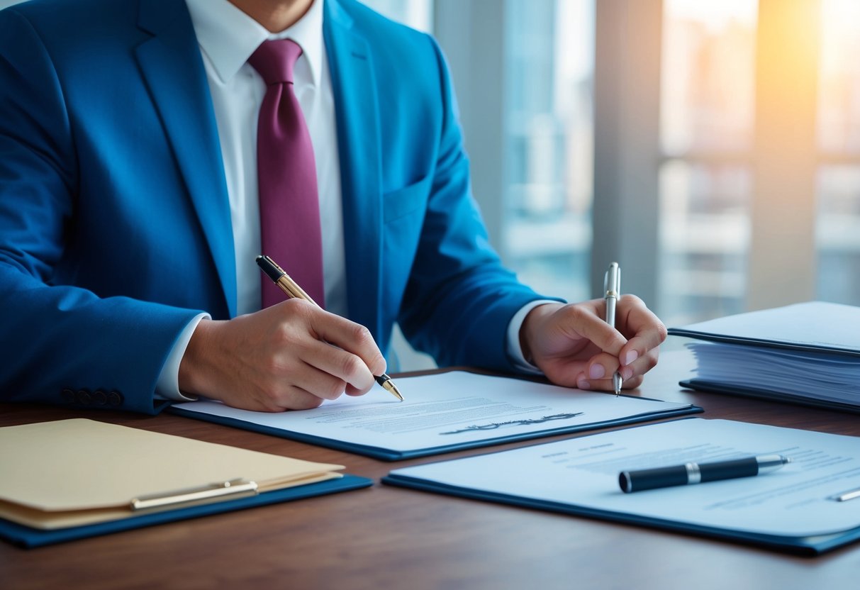 A person signing legal documents to form an LLC, with a clear separation between personal and business assets
