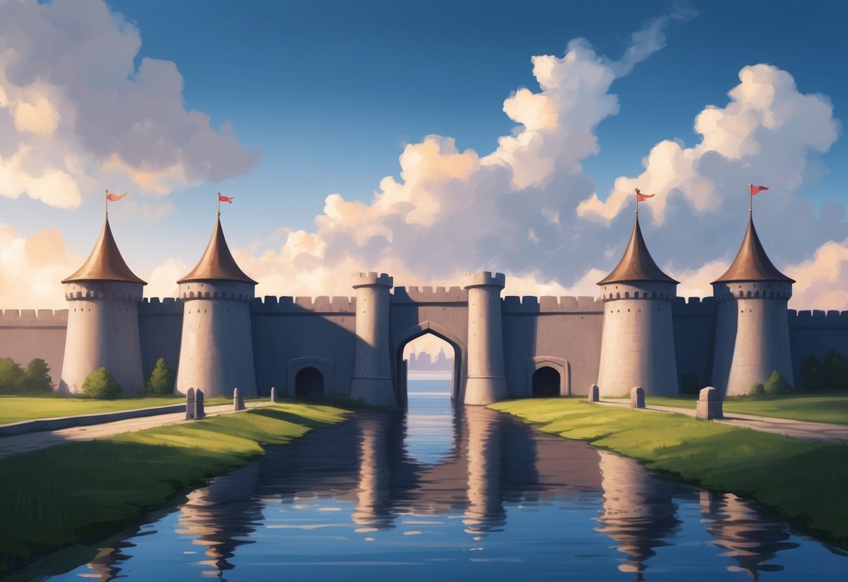 A strong fortress surrounded by a moat, with a drawbridge and high walls, protecting valuable assets from outside threats