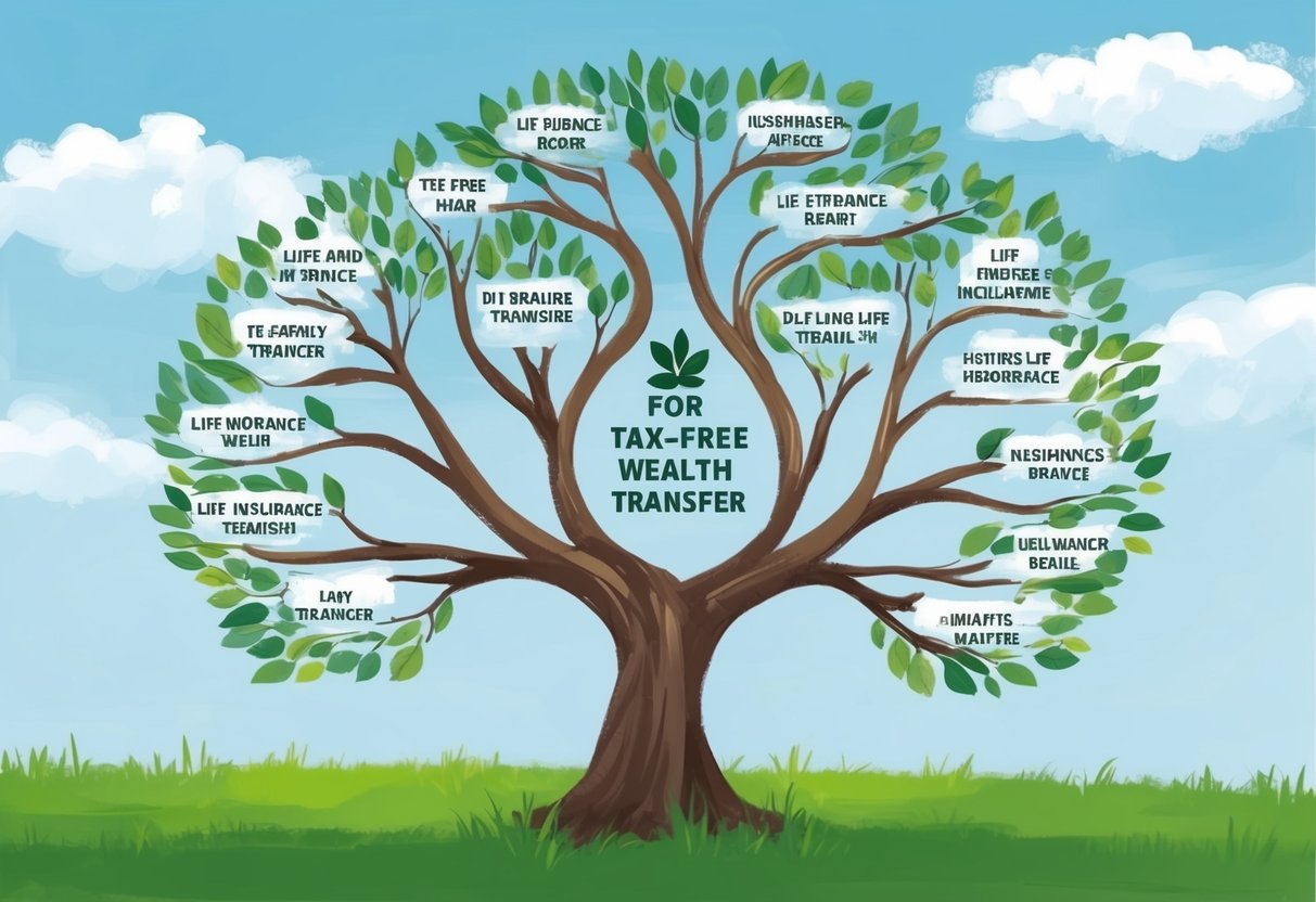 A family tree with branches representing different ways to use life insurance for tax-free wealth transfer
